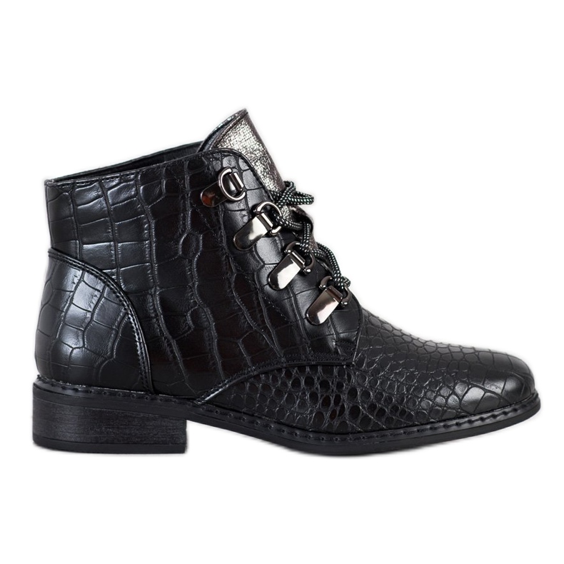 Goodin Cizme elegante cu dantelă negru argint