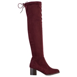 M.Daszyński Cizme maro deasupra genunchiului roșu