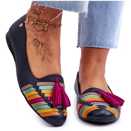 Balerini din piele Maciejka cu franjuri bleumarin 04016-17 multicolor