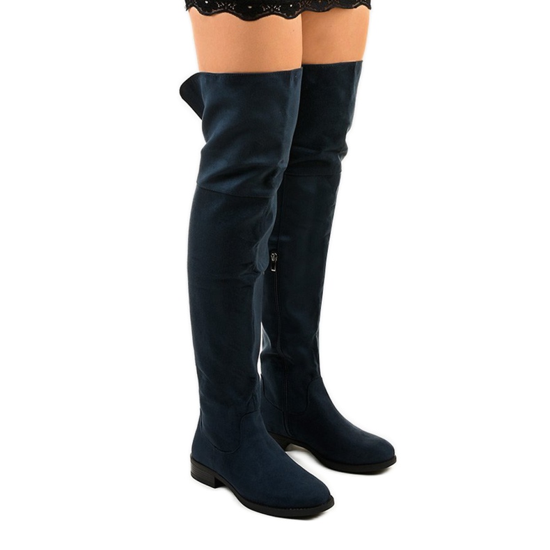 Cizme plate deasupra genunchiului, albastru marin