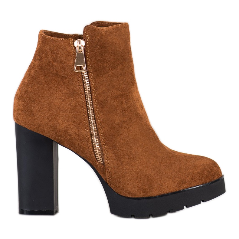 Small Swan Cizme cu toc maro galben