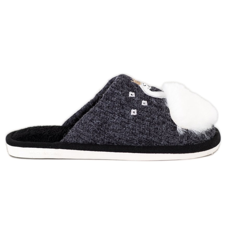 Bona Papuci calzi cu aplicație alb negru gri Bona Papuci calzi cu aplicație alb negru gri