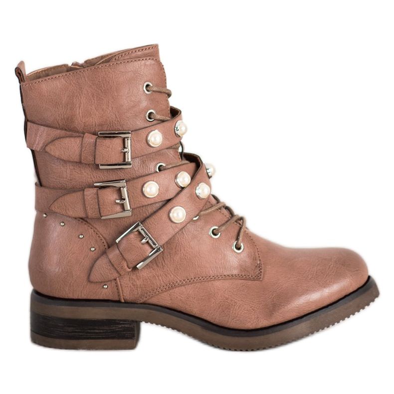 Super Me Cizme Cu Perle maro