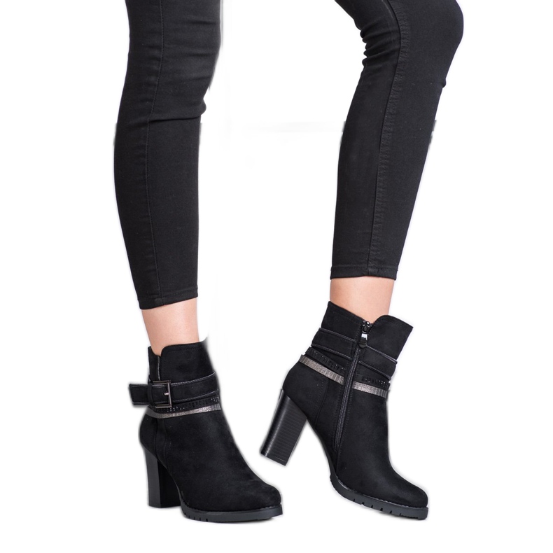 Queentina Ghete din piele de căprioară elegante negru argint