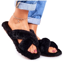 FRJ Papuci de blană neagră pentru femei Cosy Time negru FRJ Papuci de blană neagră pentru femei Cosy Time negru