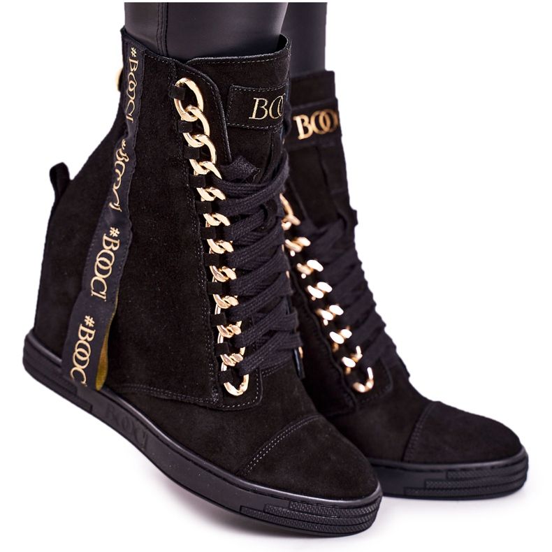 Adidași de piele de damă cu panglică BOOCI 2222/543 / z negru