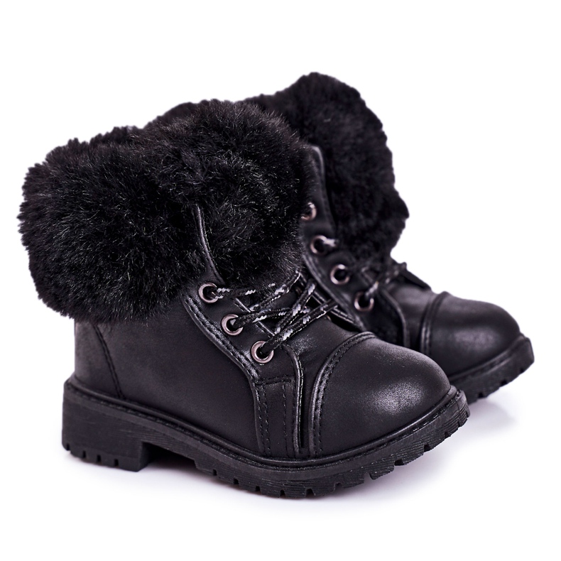 Trappere calde pentru copii cu blană neagră Nella negru