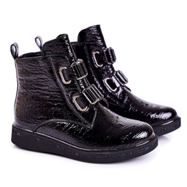 Linshi Cizme calde pentru copii lăcuite cu model animal negru Maya