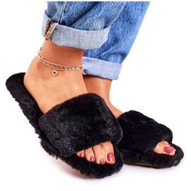 FJ1 Papuci de blană neagră pentru femei Cold Days negru