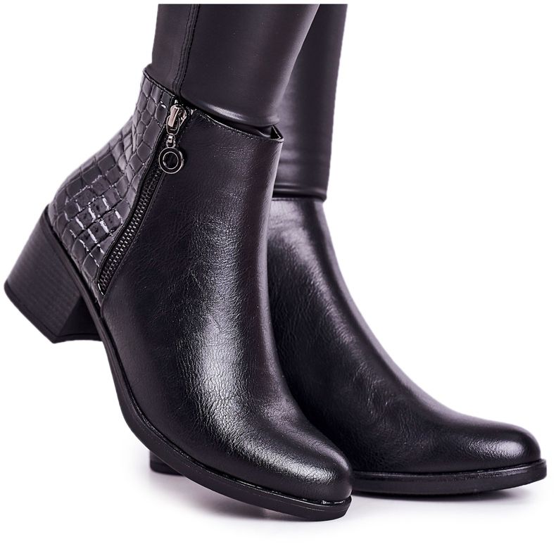 PJ1 Cizme calde pentru femei, cu toc înalt, cu imprimeu animal, încredere neagră negru