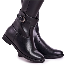 PJ1 Cizme de damă negre la jumătatea căiii cu cataramă negru