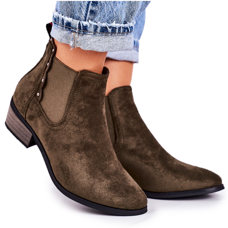 PJ1 Cizme Chelsea clasice pentru femei Cizme Walker de culoare verde închis din piele de căprioară kaki