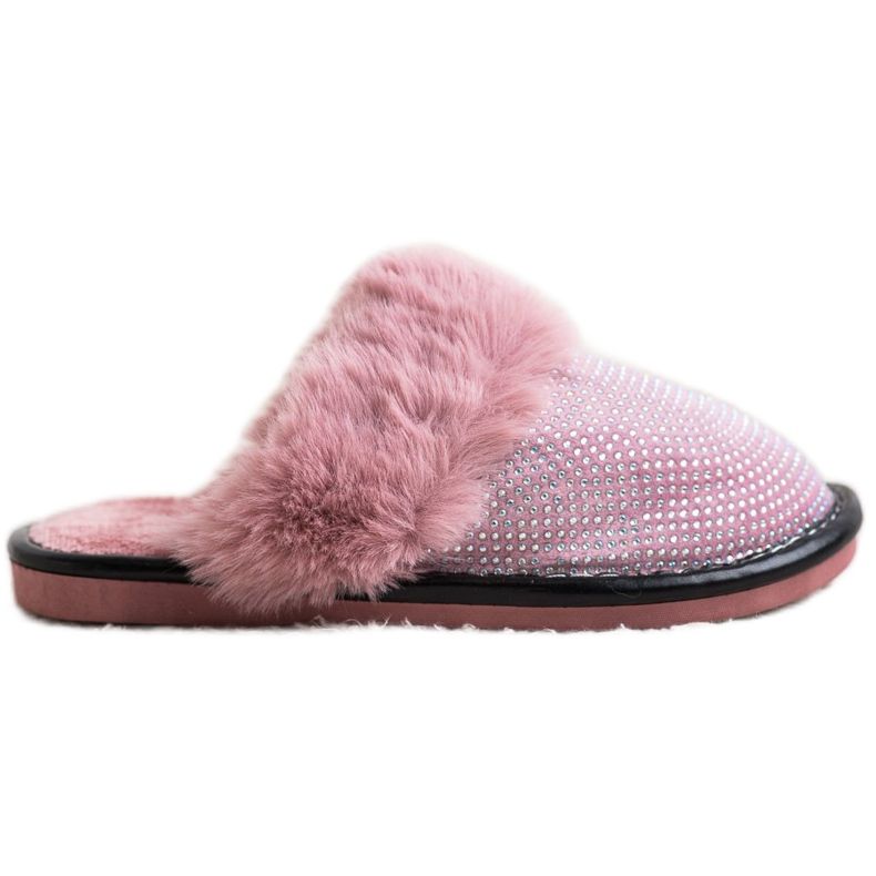 Bona Papuci confortabili cu blană roz