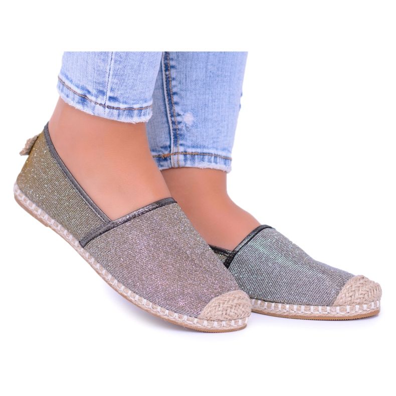 Espadrile de damă Lu Boo Glitter Slip On Miravet gri de aur Espadrile de damă Lu Boo Glitter Slip On Miravet gri de aur