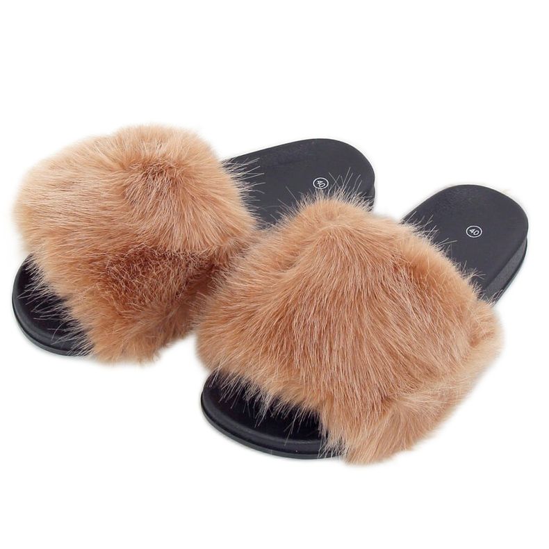 Papuci cu blană de cămilă CK107P Camel maro multicolor