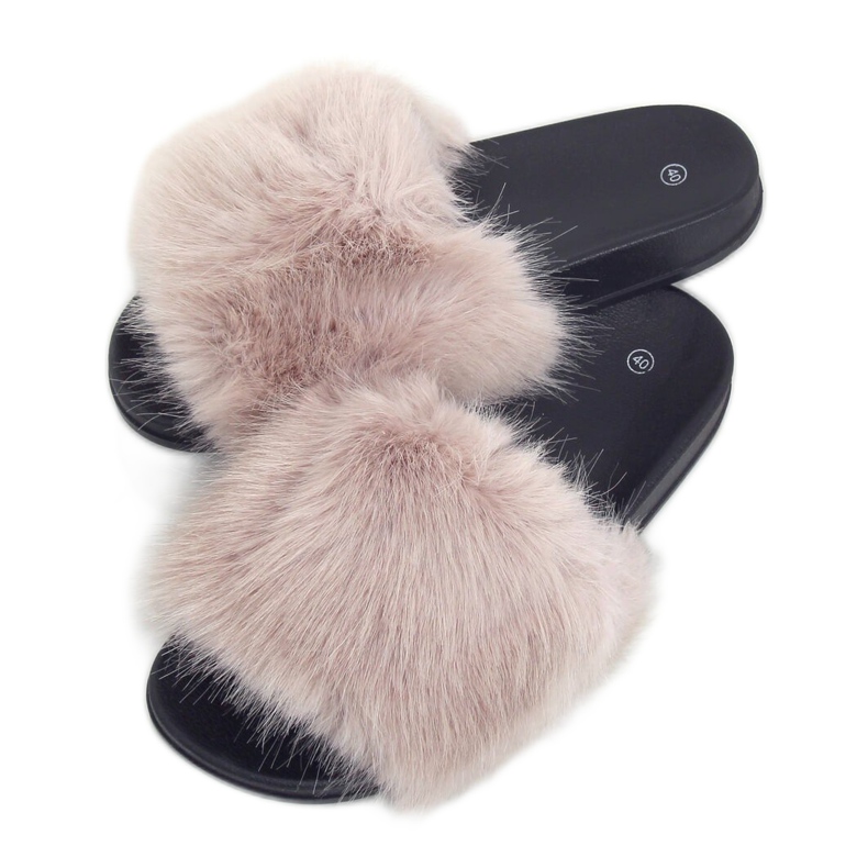 Papuci bej cu blană CK107P Bej