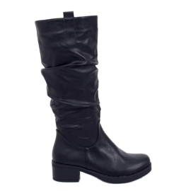 Cizme negre cu toc jos J19-87 Negre negru Cizme negre cu toc jos J19-87 Negre negru