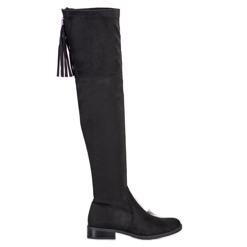 Forever Folie Cizme confortabile cu coapse înalte, cu franjuri negru