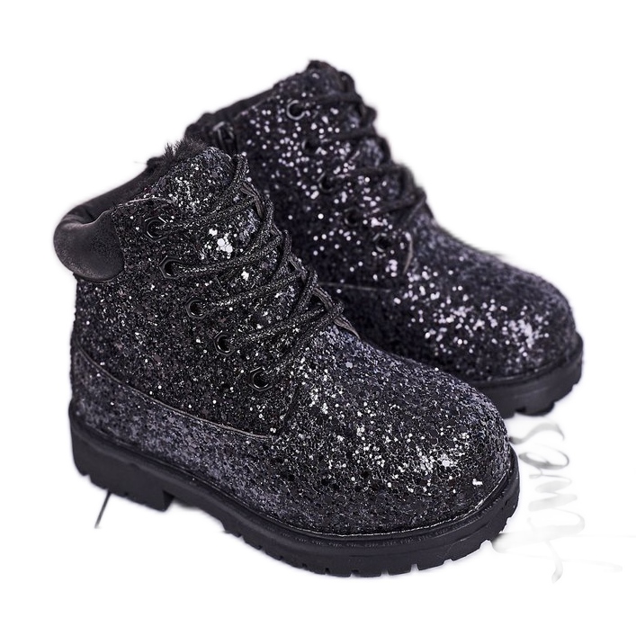 Cizme calde din brocart pentru copii Trappers Black Mermaid negru