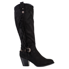 Diamantique Cizme de cowboy cu franjuri negru Diamantique Cizme de cowboy cu franjuri negru