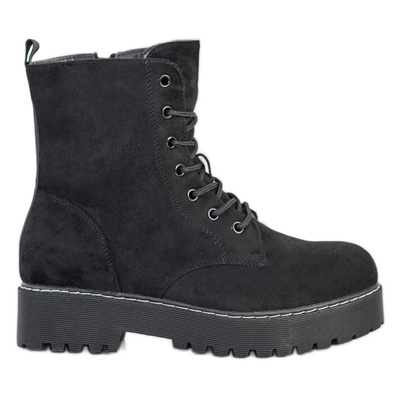 SHELOVET Trappers din piele de căprioară pe platformă negru