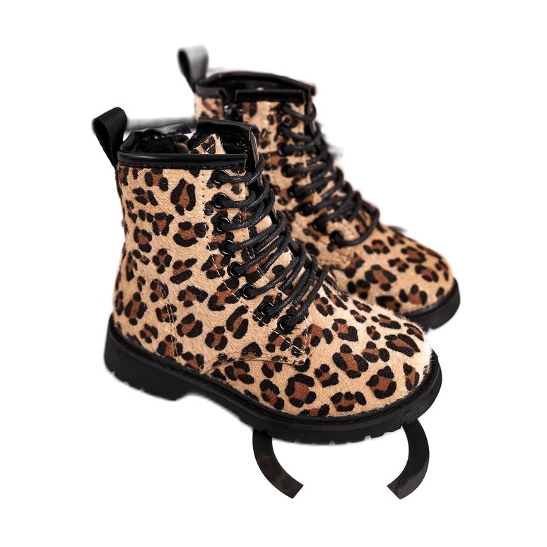 FRROCK Ghete pentru copii cu model leopard Dafne bej maro negru