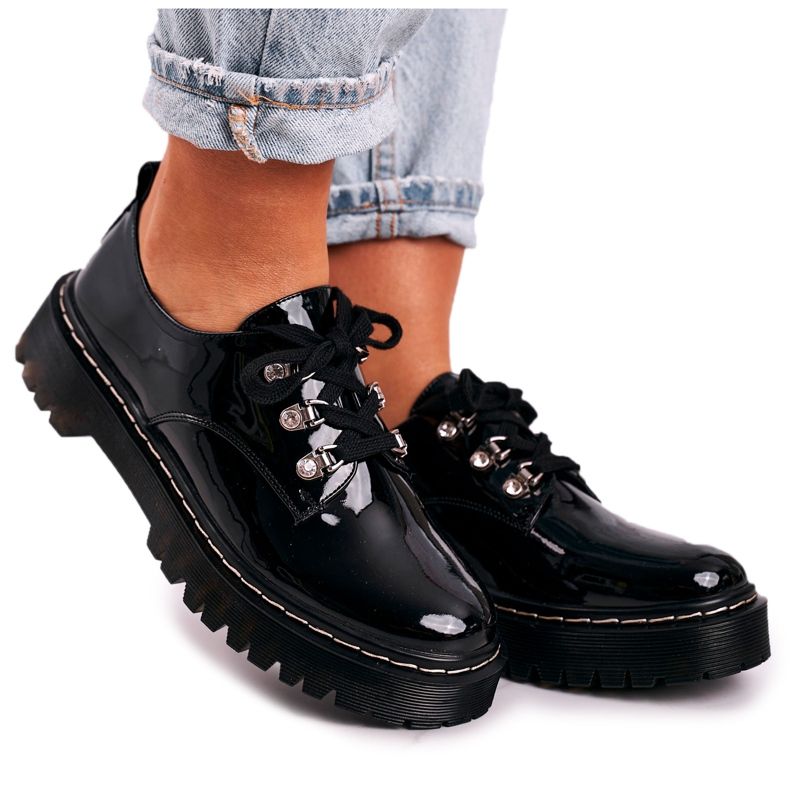 S.Barski Pantofi Oxfords pentru femei de pe platformă S. Barski HX15 Lacuit negru