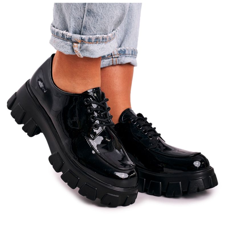 S.Barski Încălțăminte Oxfords pentru femei de pe platforma masivă S. Barski HX23 Lacuit negru