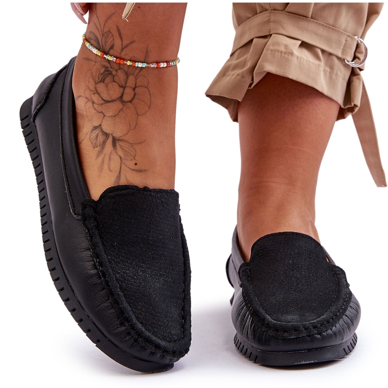 Mocasini clasici din piele pentru femei S.Barski LR97630 Negru