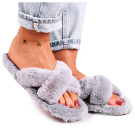 FJ1 Papuci de blană pentru femei Grey Cosy Time gri