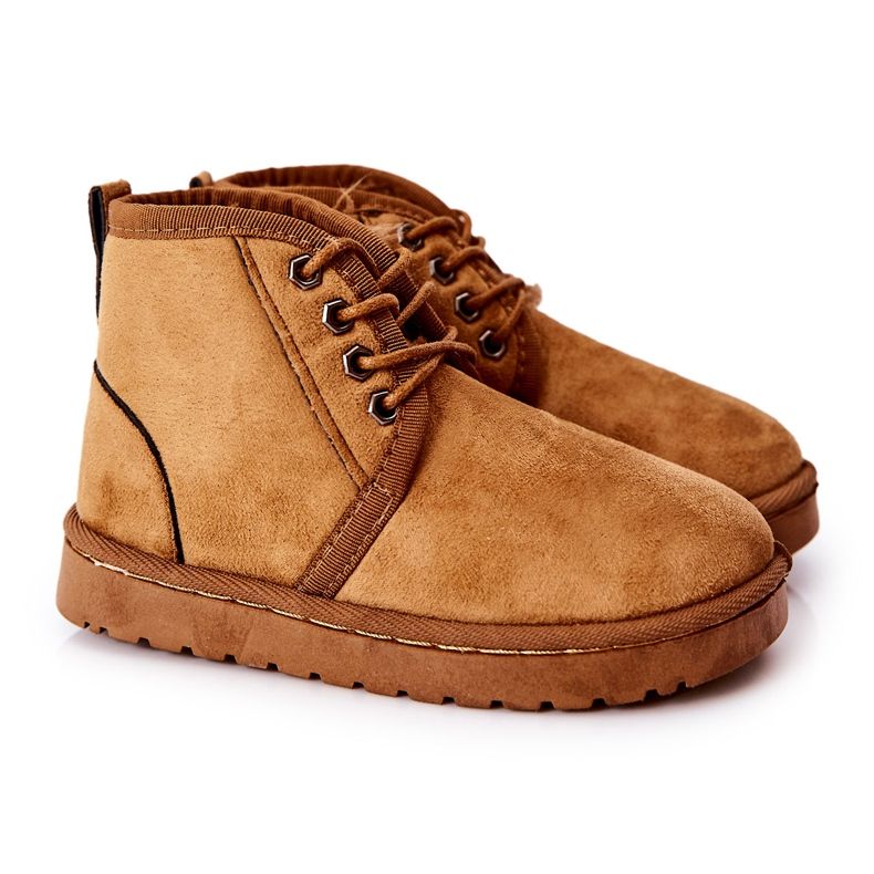 Cizme de zăpadă cu dantelă pentru copii încălzite cu vânător maro de blană Cizme de zăpadă cu dantelă pentru copii încălzite cu vânător maro de blană