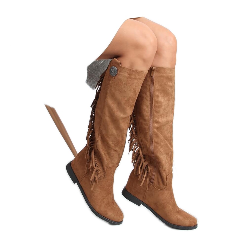 Cizme cu franjuri, cămilă cu pană ascunsă ST-28P Camel bej