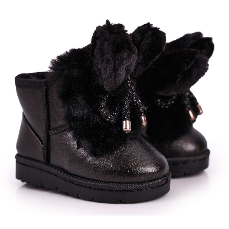 Cizme de zăpadă pentru copii cu blană cu urechi Iepuraș negru