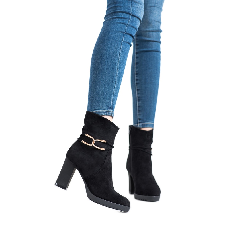 SHELOVET Cizme cu decor auriu negru