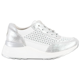 Goodin Adidași eleganți din piele alb argint