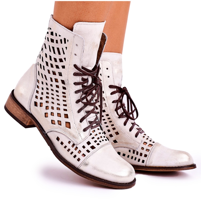 Nicole Cizme de piele deschisă albă pentru femei Abigail