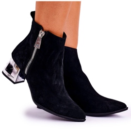 Nicole Cizme de damă pe toc argintiu piele de căprioară neagră negru