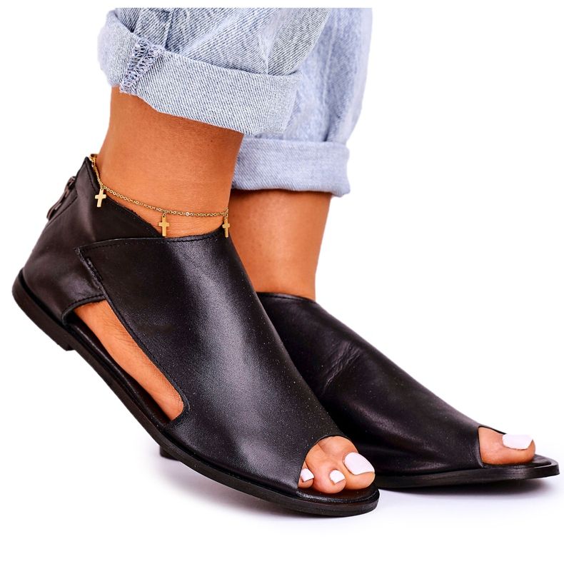 Nicole Sandale plate din piele pentru femei Negru Natalie