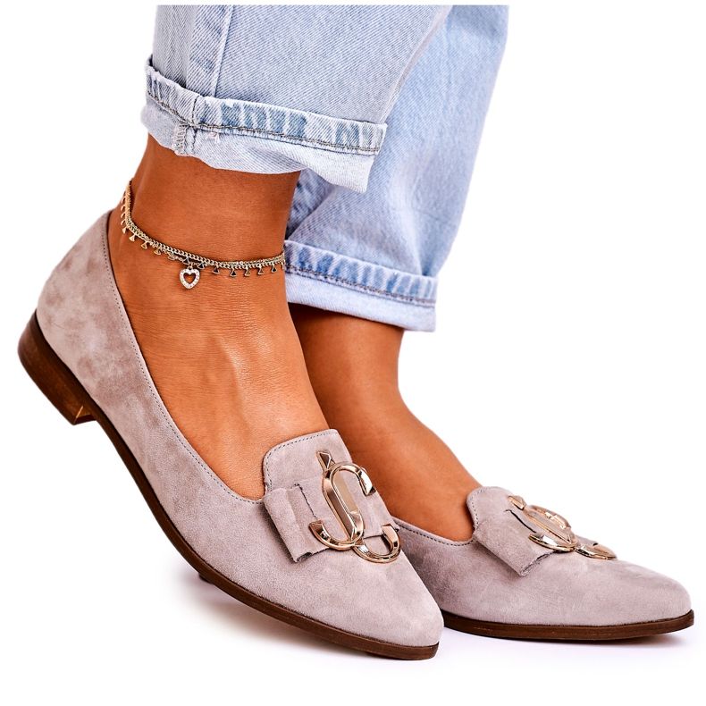 Nicole Mocasini din piele întoarsă pentru femei, balerini Mary-Jane de culoare bej