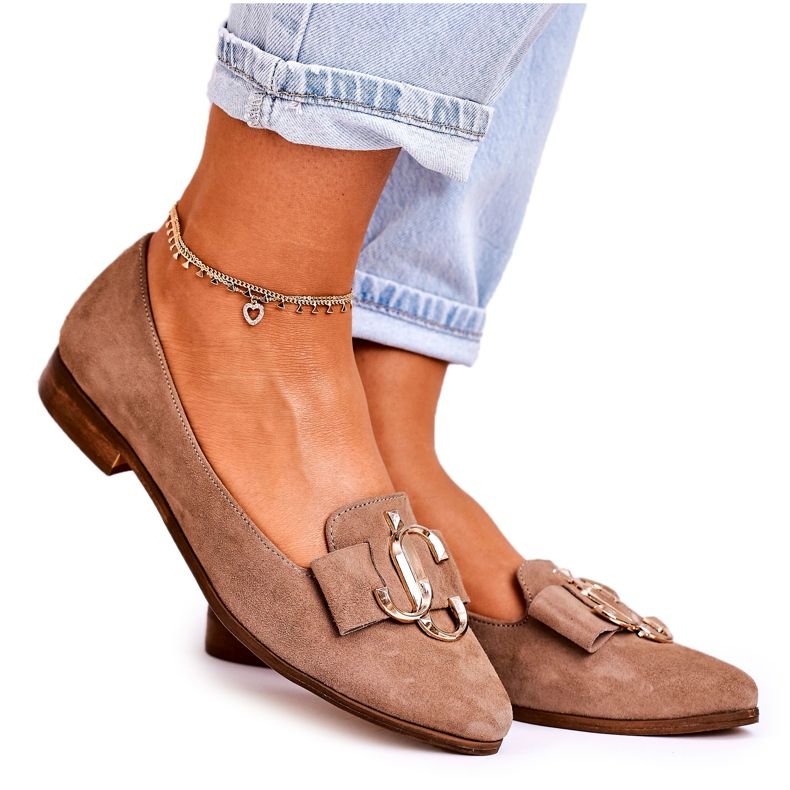 Nicole Mocasini din piele întoarsă pentru femei, balerini, maro deschis, Mary-Jane