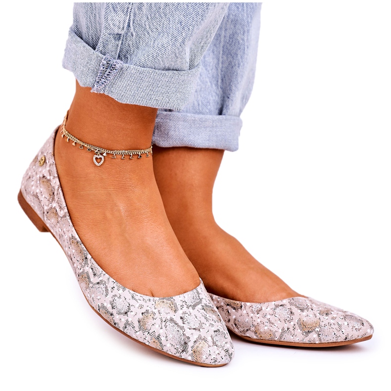 Balerini din piele pentru femei Maciejka Beige Gold 04100-22 bej multicolor de aur