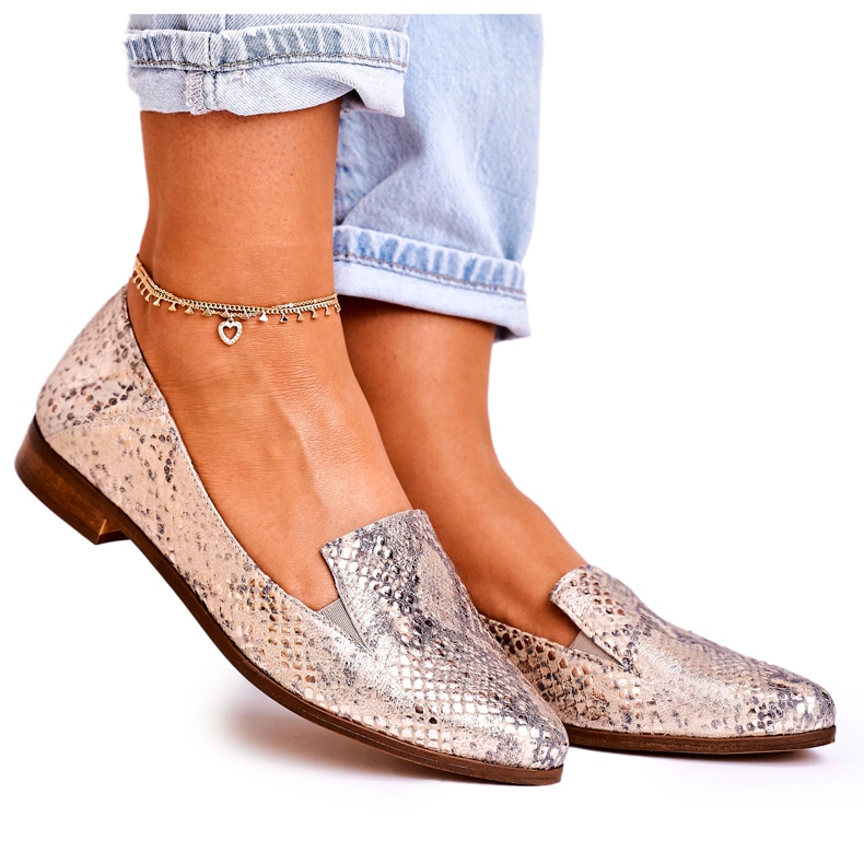 Nicole Mocasini din piele pentru femei cu model Animal Golden Scarlett multicolor de aur