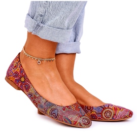 Balerini Maciejka din piele pentru femei roșii cu flori 04100-38 multicolor Balerini Maciejka din piele pentru femei roșii cu flori 04100-38 multicolor