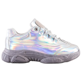 Ideal Shoes Adidași cu efect Holo argint