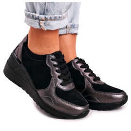 S.Barski Adidași de piele cu piele pentru femei Roxette negru multicolor argint