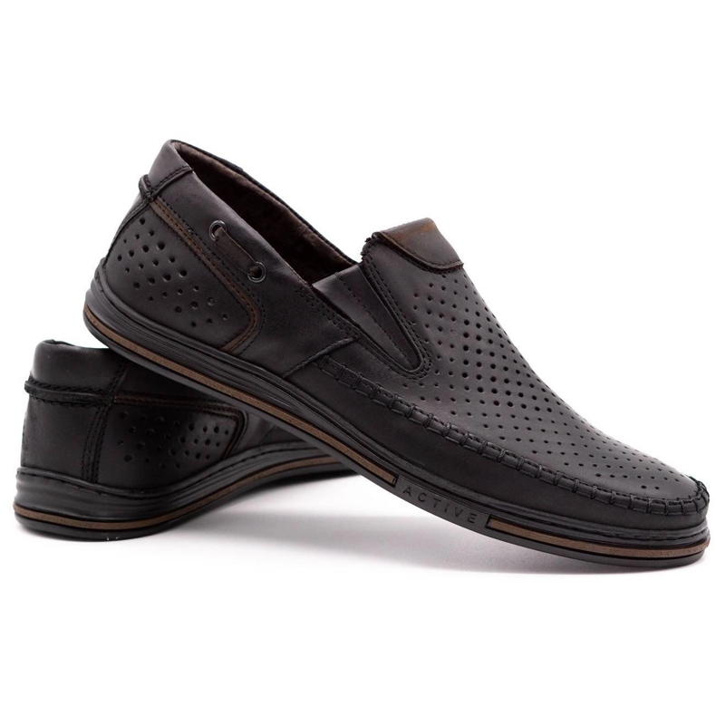 Polbut Pantofi de vară din piele pentru bărbați 09 negru cu maro multicolor