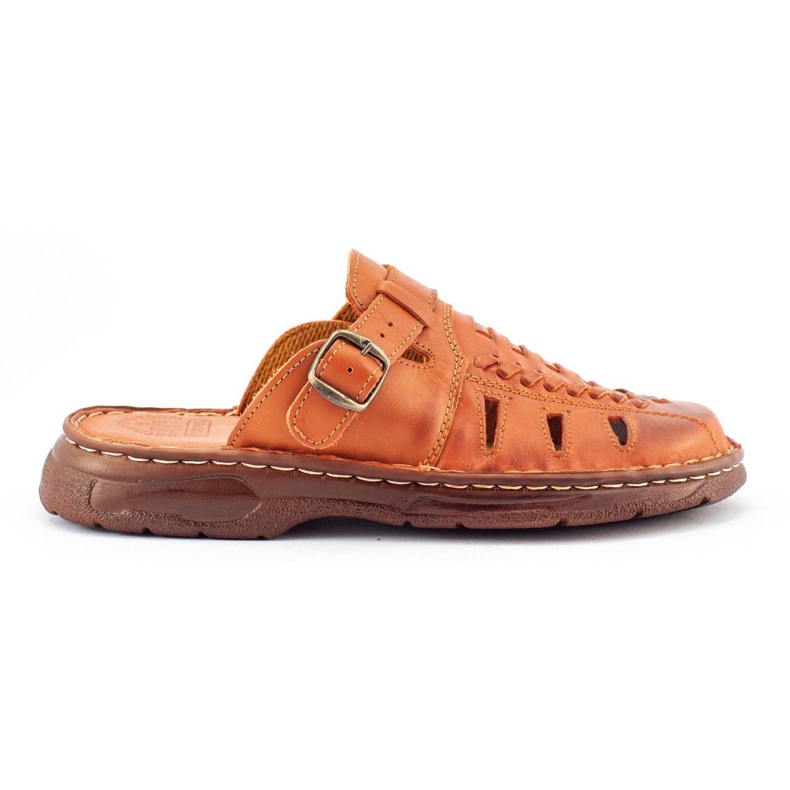 ŁUKPOL Papuci de bărbați din piele 806 inserție maroniată