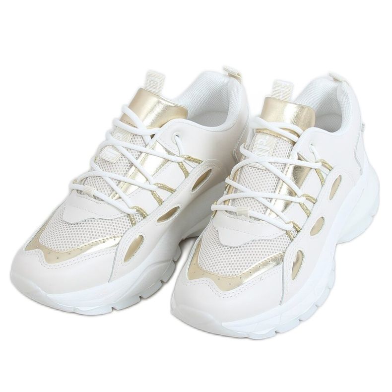 Pantofi sport pentru femei bej B0-551 BEIGE / GOLD