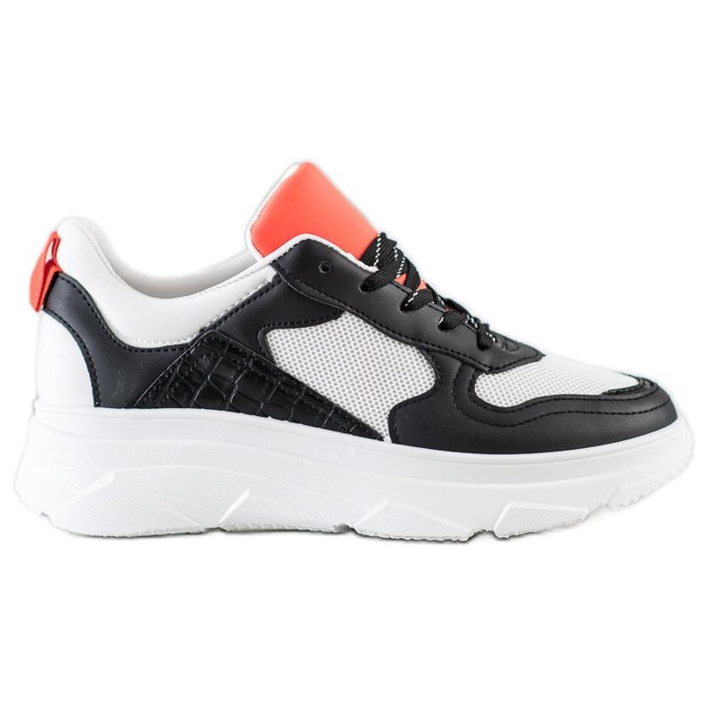 SHELOVET Adidași casual din piele ecologică alb negru