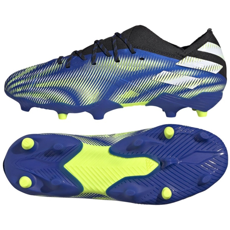 Ghete de fotbal Adidas Nemeziz.1 Fg Jr FY0816 alb, negru, albastru, galben albastru